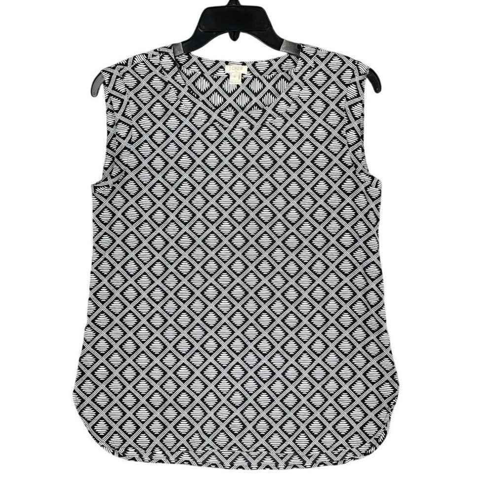J.Crew Sleeveless Shell Womens S Geometric Diamond Print V-Neck Work Blouse